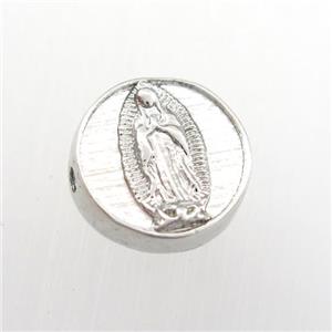 copper coin beads with Jesus, platinum plated, approx 12mm dia [FDZN9257]