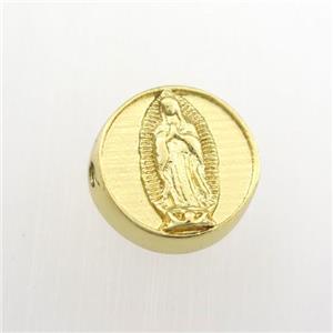 copper coin beads with Jesus, gold plated, approx 12mm dia [FDZN9258]