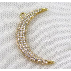 copper moon pendant paved zircon, gold plated, approx 25-40mm [FDZN926]