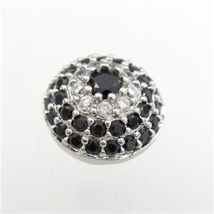 copper button beads paved zircon, platinum plated, approx 10-13mm [FDZN9262]