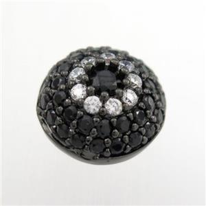 copper button beads paved zircon, black plated, approx 10-13mm [FDZN9264]