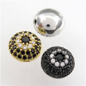 copper button beads paved zircon, mix color, approx 10-13mm [FDZN9265]