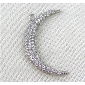 copper moon pendant paved zircon, platinum plated, approx 25-40mm [FDZN927]