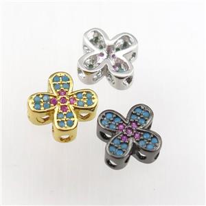 copper cross beads paved zircon, turq, mix color, approx 10mm [FDZN9270]