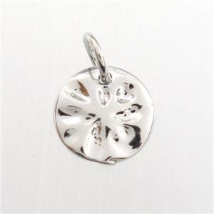 copper circle pendant, hammered, platinum plated, approx 9mm dia [FDZN9289]