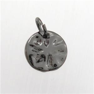 copper circle pendant, hammered, black plated, approx 9mm dia [FDZN9291]