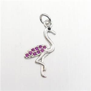 copper crane pendant paved zircon, platinum plated, approx 12-14mm [FDZN9298]