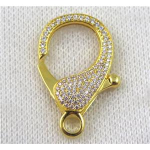 copper Lobster Clasp paved zircon, gold plated, approx 20-35mm [FDZN930]