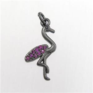 copper crane pendant paved zircon, black plated, approx 12-14mm [FDZN9300]