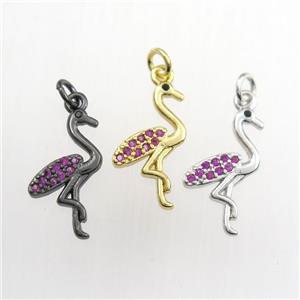 copper crane pendant paved zircon, mix color, approx 12-14mm [FDZN9301]