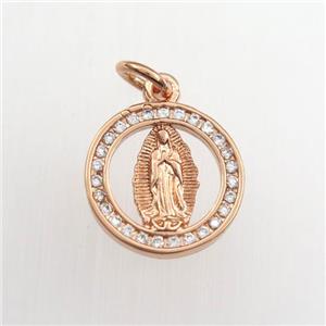 copper Jesus pendant paved zircon, rose gold, approx 13mm dia [FDZN9302]