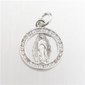 copper Jesus pendant paved zircon, platinum plated, approx 13mm dia [FDZN9303]