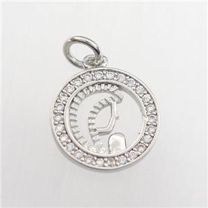 copper pendant paved zircon, circle, platinum plated, approx 13mm dia [FDZN9306]