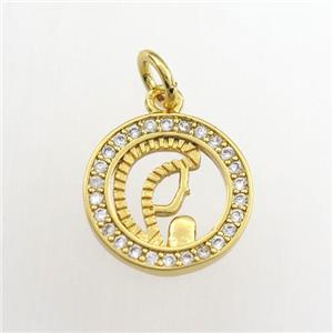 copper pendant paved zircon, circle, gold plated, approx 13mm dia [FDZN9307]