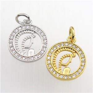 copper pendant paved zircon, circle, mix color, approx 13mm dia [FDZN9308]