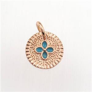 copper circle pendant, enameling, rose gold, approx 10mm dia [FDZN9309]