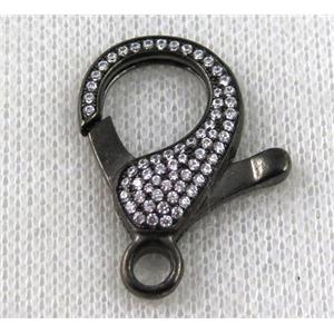 copper Lobster Clasp paved zircon, black plated, approx 20-35mm [FDZN931]