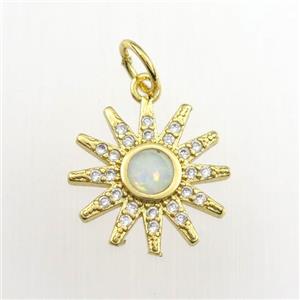 copper sun pendant paved zircon with fire opal, gold plated, approx 14mm dia [FDZN9314]
