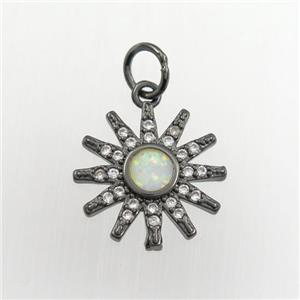copper sun pendant paved zircon with fire opal, black plated, approx 14mm dia [FDZN9315]
