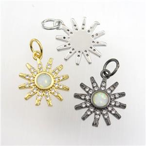 copper sun pendant paved zircon with fire opal, mix color, approx 14mm dia [FDZN9316]