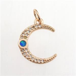 copper moon pendant paved zircon with fire opal, rose gold, approx 14mm [FDZN9317]