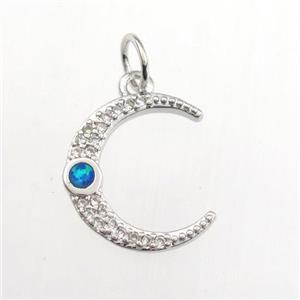 copper moon pendant paved zircon with fire opal, platinum plated, approx 14mm [FDZN9318]
