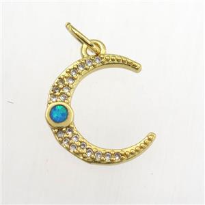 copper moon pendant paved zircon with fire opal, gold plated, approx 14mm [FDZN9319]
