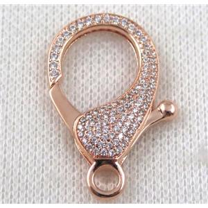 copper Lobster Clasp paved zircon, rose gold, approx 20-35mm [FDZN932]