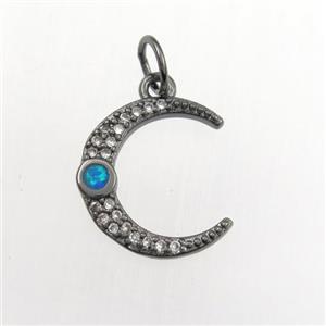 copper moon pendant paved zircon with fire opal, black plated, approx 14mm [FDZN9320]