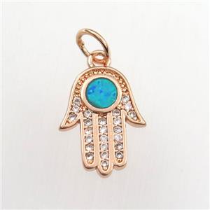 copper hamsahand pendant paved zircon with fire opal, rose gold, approx 11-14mm [FDZN9322]