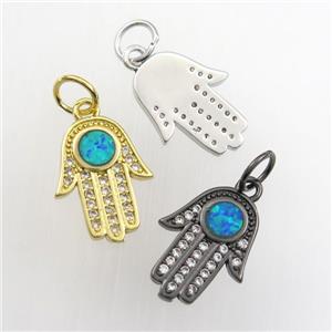 copper hamsahand pendant paved zircon with fire opal, mix color, approx 11-14mm [FDZN9326]