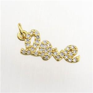 copper LOVE pendant paved zircon, gold plated, approx 7-15mm [FDZN9329]