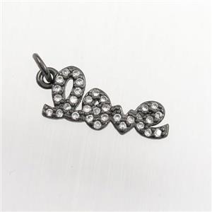 copper LOVE pendant paved zircon, black plated, approx 7-15mm [FDZN9330]