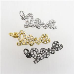 copper LOVE pendant paved zircon, mix color, approx 7-15mm [FDZN9331]