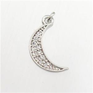 copper moon pendant paved zircon, platinum plated, approx 7-12mm [FDZN9333]