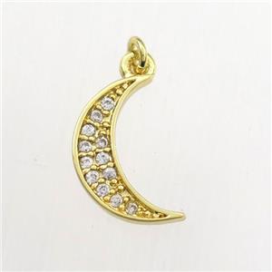 copper moon pendant paved zircon, gold plated, approx 7-12mm [FDZN9334]