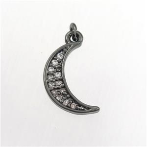 copper moon pendant paved zircon, black plated, approx 7-12mm [FDZN9335]