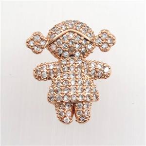 copper girls pendant paved zircon, rose gold, approx 14-16mm [FDZN9337]