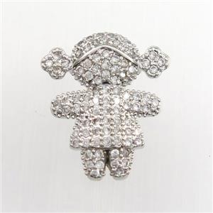 copper girls pendant paved zircon, platinum plated, approx 14-16mm [FDZN9338]