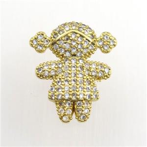 copper girls pendant paved zircon, gold plated, approx 14-16mm [FDZN9339]