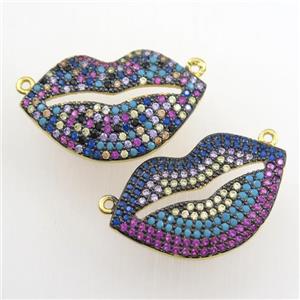 copper lip pendant paved zircon with 2loops, mix color, approx 16-26mm [FDZN9351]