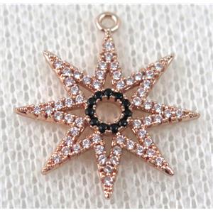 copper sun pendant paved zircon, rose gold, approx 35mm dia [FDZN936]