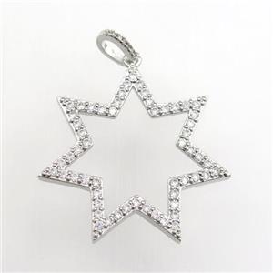 copper star pendant paved zircon, platinum plated, approx 35mm dia [FDZN9368]