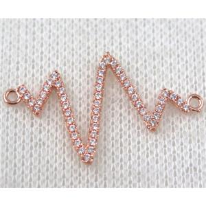 copper cardiogram connector paved zircon, rose gold, approx 20-35mm [FDZN937]