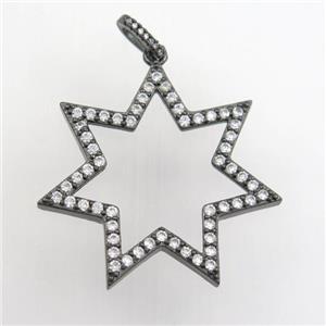 copper star pendant paved zircon, black plated, approx 35mm dia [FDZN9370]