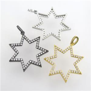 copper star pendant paved zircon, mix color, approx 35mm dia [FDZN9371]