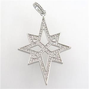 copper northstar pendant paved zircon, platinum plated, approx 30-40mm [FDZN9372]