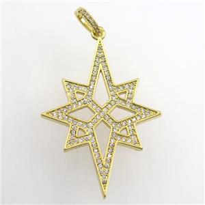 copper northstar pendant paved zircon, gold plated, approx 30-40mm [FDZN9373]