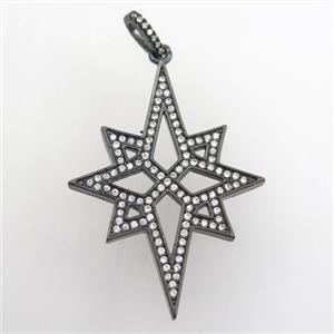 copper northstar pendant paved zircon, black plated, approx 30-40mm [FDZN9374]