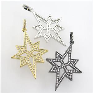 copper northstar pendant paved zircon, mix color, approx 30-40mm [FDZN9375]
